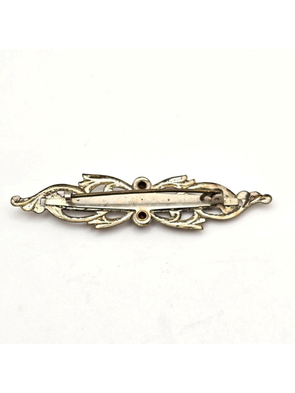 Antique Mother of Pearl Bar Brooch Mixed Tone Metal & Paste Stones - Picture 3 of 6
